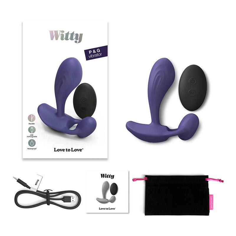 Love to Love Witty Rechargeable Remote - Controlled Silicone P & G Vibrator Midnight Indigo - Royal Sins