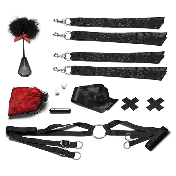 Lux Fetish Night of Romance Satin Cuffs with Rose Petals Bedspreaders 6 - Piece Bed Restraint Set - Royal Sins