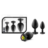Luxe 3 - Piece Bling Plug Training Kit with Rainbow Gem Base Black - Royal Sins