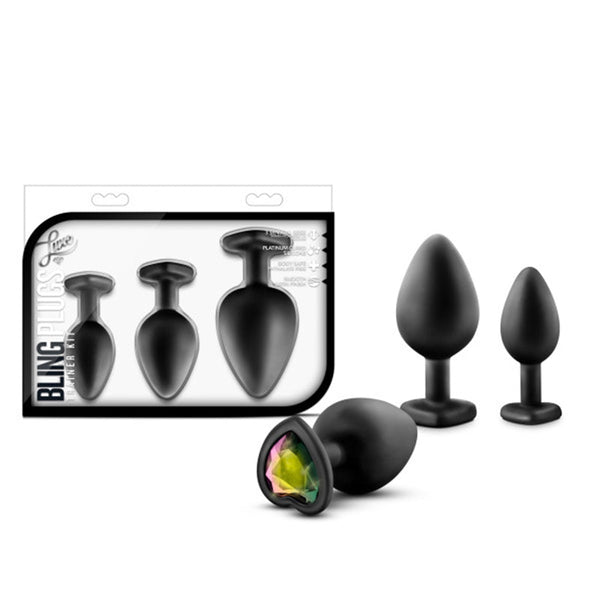 Luxe 3 - Piece Bling Plug Training Kit with Rainbow Gem Base Black - Royal Sins