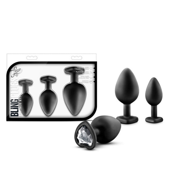 Luxe 3 - Piece Bling Plug Training Kit with White Gem Base Black - Royal Sins