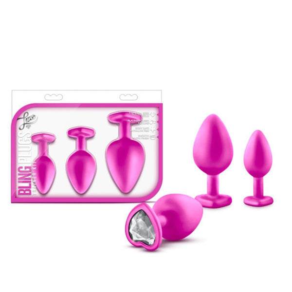 Luxe 3 - Piece Bling Plug Training Kit with White Gem Base Pink - Royal Sins