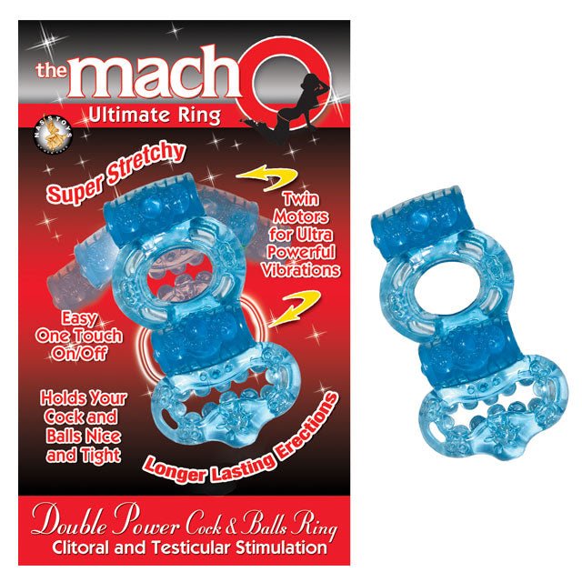 Macho 2X Power Cock & Balls Vibrating Ring (Blue) - Royal Sins