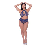 Magic Silk Berrylicious Halter & Lace Up Panty Set Blueberry Queen Size - Royal Sins
