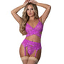 Magic Silk Butterfly Fantasies Bra, Garter & Thong Set Neon Purple L/XL - Royal Sins