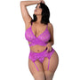 Magic Silk Butterfly Fantasies Bra, Garter & Thong Set Neon Purple Queen Size - Royal Sins