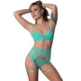 Magic Silk Caribbean Crush Demi Bra & Thong with Garter Set Aqua Glow L/XL - Royal Sins