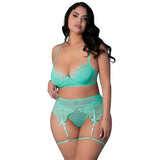 Magic Silk Caribbean Crush Demi Bra & Thong with Garter Set Aqua Glow Queen Size - Royal Sins
