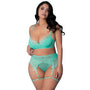 Magic Silk Caribbean Crush Demi Bra & Thong with Garter Set Aqua Glow Queen Size - Royal Sins