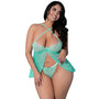 Magic Silk Caribbean Crush Flutter Babydoll & Thong Set Aqua Glow Queen Size - Royal Sins