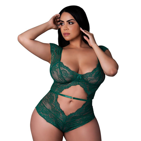 Magic Silk Evermore Cutout Romper Emerald Queen Size - Royal Sins