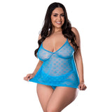 Magic Silk Flirty Hearts Flutter Babydoll & High Leg Tanga Set Blue Sugar Queen Size - Royal Sins