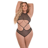 Magic Silk Forever Mesh Crotchless Underboob Teddy With Split Back Black QUEEN - Royal Sins