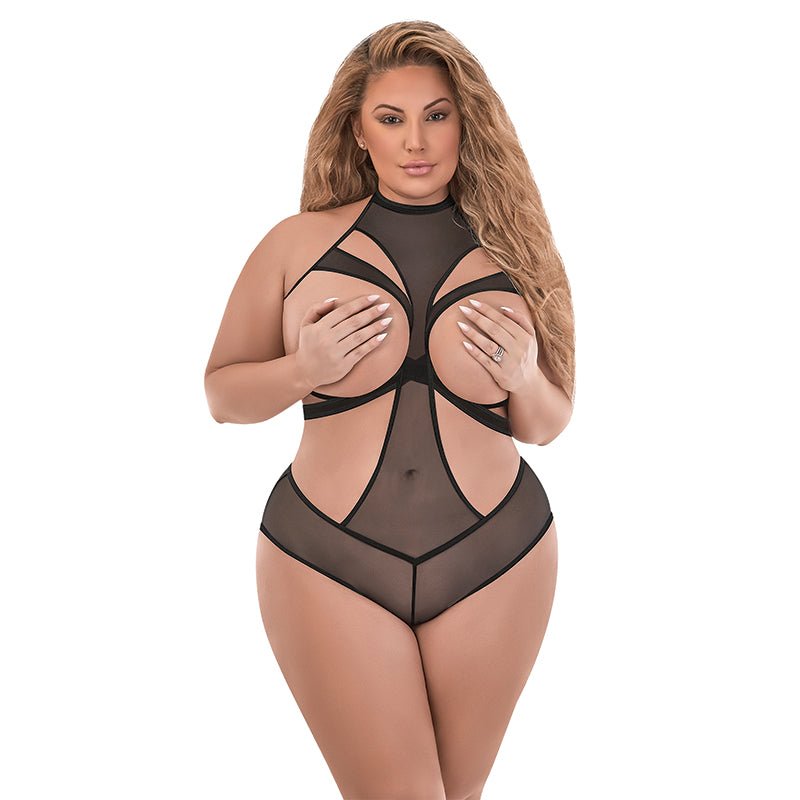 Magic Silk Forever Mesh Cupless & Crotchless Halter Teddy With Split Back Black QUEEN - Royal Sins