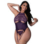 Magic Silk Leather & Lace Lace Cup Basque & Split Crotch Panty Set Plum Queen Size - Royal Sins