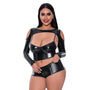 Magic Silk Liquid Onyx Camisole, Longsleeve Shrug & Short Set Black Queen - Royal Sins