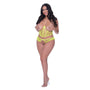 Magic Silk Love Star Cupless Bustier & Open Crotch Panty Set Neon Chartreuse Queen Size - Royal Sins