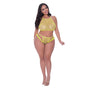 Magic Silk Love Star Halter Crop Bra & Cheeky Panty Set Neon Chartreuse Queen Size - Royal Sins
