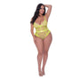 Magic Silk Love Star High Leg Teddy with Snap Crotch Neon Chartreuse Queen Size - Royal Sins