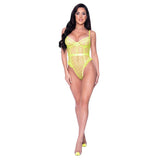 Magic Silk Love Star High Leg Teddy with Snap Crotch Neon Chartreuse S/M - Royal Sins