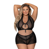 Magic Silk Modern Romance Halter & Tap Panty Black Queen Size - Royal Sins