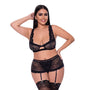Magic Silk Ooh La Lace Bralette, Garter Skirt & G - String Set Black Queen - Royal Sins