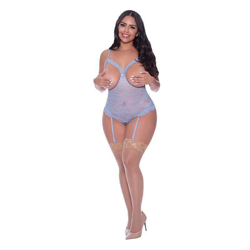 Magic Silk Ooh La Lace Cupless & Crotchless Teddy Periwinkle Queen Size - Royal Sins