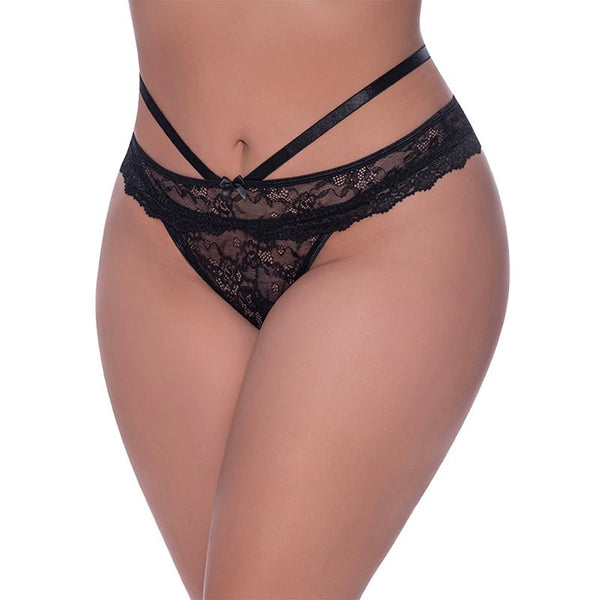 Magic Silk Ooh La Lace Peek - a - Boo Cheeky Panty Black Queen Size - Royal Sins