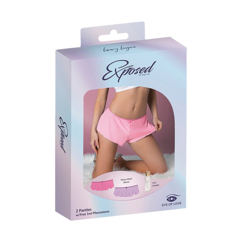 Magic Silk Pheromone Panties Flowy Mesh Short 2 - Pack Lilac/Rose Queen Size - Royal Sins