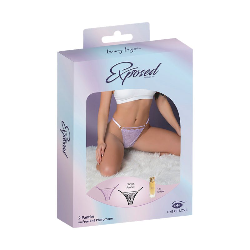 Magic Silk Pheromone Panties Tanga Panty 2 - Pack Lilac/Black S/M - Royal Sins