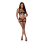 Magic Silk Rude Awakening Balconette Bra & Stirrup Thong Set Black L/XL - Royal Sins