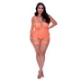 Magic Silk Rude Awakening Stirrup Chemise & Split Crotch Panty Set Neon Orange Queen Size - Royal Sins