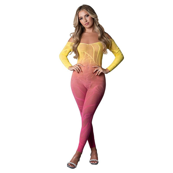 Magic Silk Seamless Long Sleeve Bodystocking Ombre Sunset O/S - Royal Sins