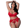 Magic Silk Sugar High Bra, Garter & Panty Set Red Queen Size - Royal Sins