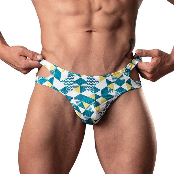 Male Power Cut It Out! Cutout Thong Blue/White S/M - Royal Sins