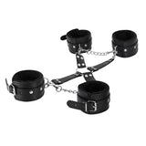Male Power Leather All 4's Fuzzy Cuff Set Black - Royal Sins