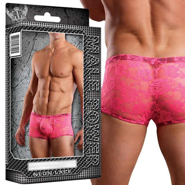 Male Power Mini Short Neon Lace Hot Pink M - Royal Sins