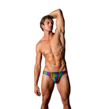 Male Power Pack & Play Thong with Front Condom Pouch Rainbow L/XL - Royal Sins