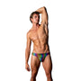 Male Power Pack & Play Thong with Front Condom Pouch Rainbow L/XL - Royal Sins