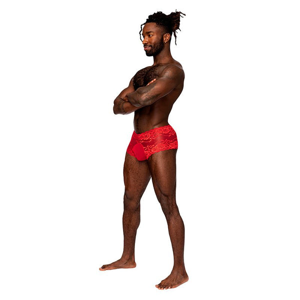 Male Power Sassy Lace Mini Short Sheer Pouch Red S - Royal Sins