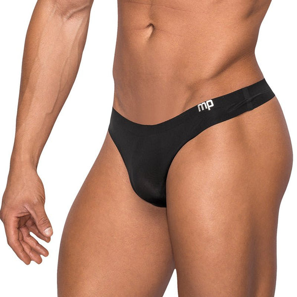 Male Power Seamless Sleek Sleek Thong w/sheer pouch Black SM - Royal Sins
