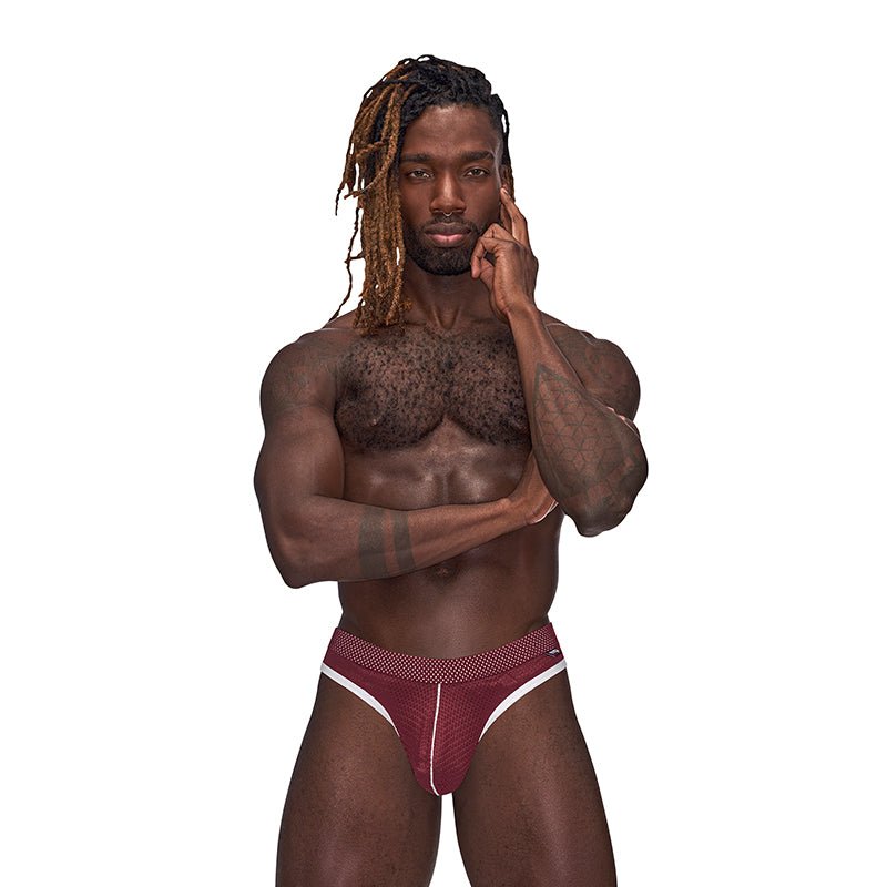 Male Power Sport Mesh Sport Thong Burgundy S/M - Royal Sins