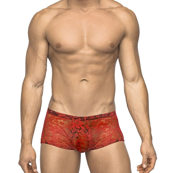 Male Power Stretch Lace Mini Short Red Medium - Royal Sins