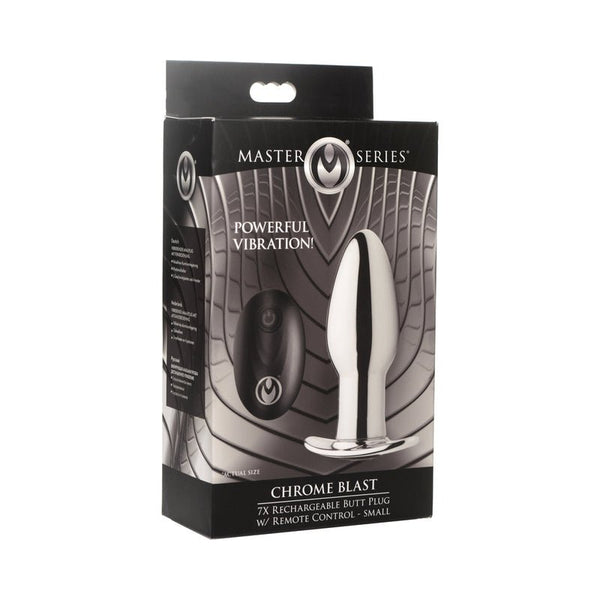 Master Series Chrome Blast 7X Rechargeable Butt Plug with Remote S - Royal Sins
