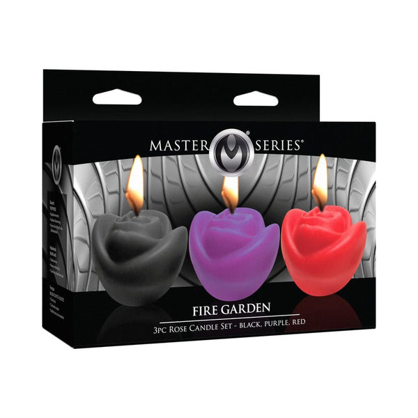 Master Series Fire Garden 3 - Piece Rose Candle Set Black/Purple/Red - Royal Sins