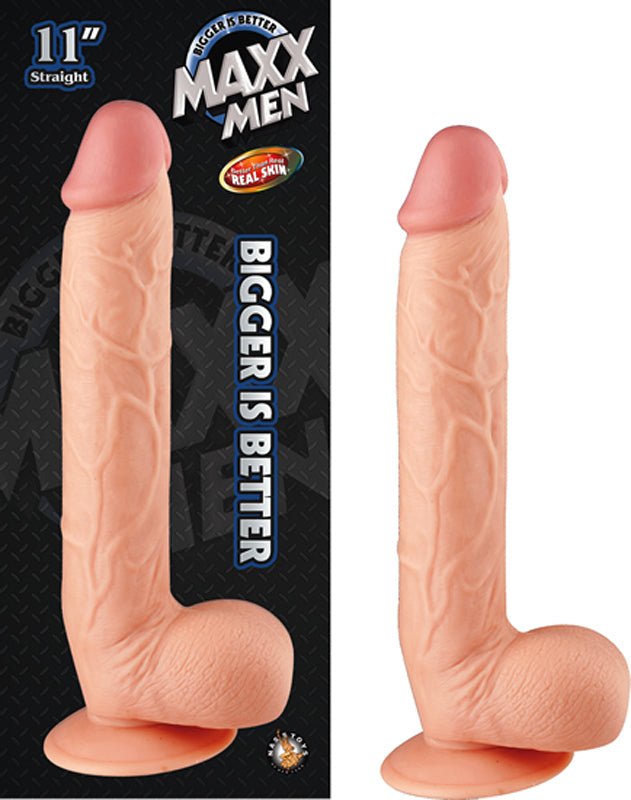 Maxx Men 11in. Real Skin Straight Dong With Balls & Suction Cup (Ivory) - Royal Sins