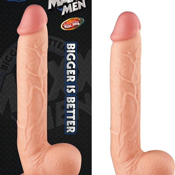 Maxx Men 11in. Real Skin Straight Dong With Balls & Suction Cup (Ivory) - Royal Sins