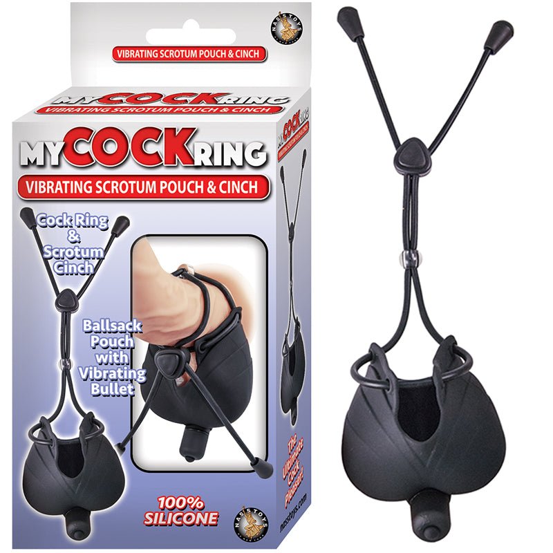 My Cock Ring Vibrating Scrotum Pouch & Cinch With Bullet Silicone Waterproof Black - Royal Sins