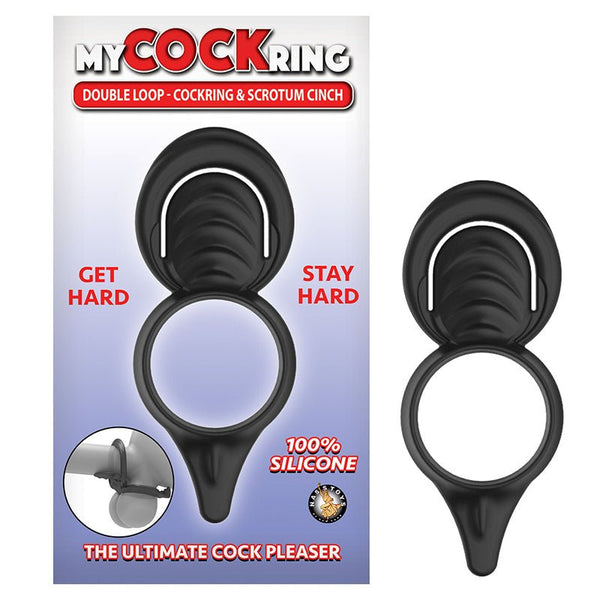 My Cockring Double Loop Cockring & Scrotum Cinch Black - Royal Sins