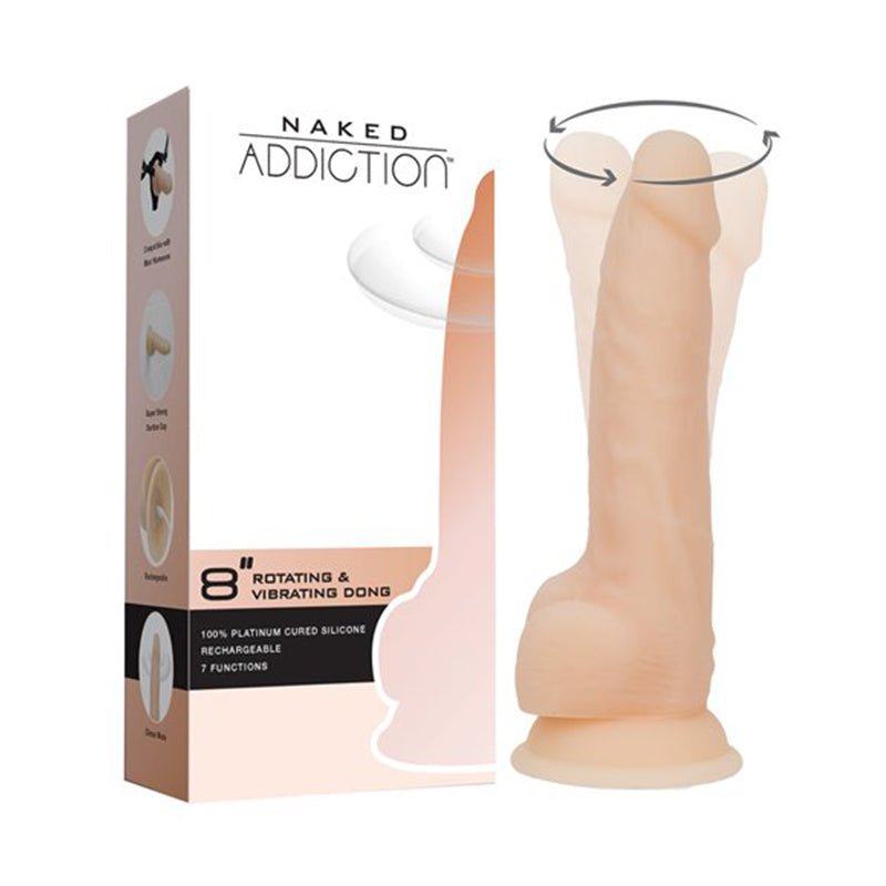 Naked Addiction 8 in. Rotating & Vibrating Dildo with Remote Beige - Royal Sins